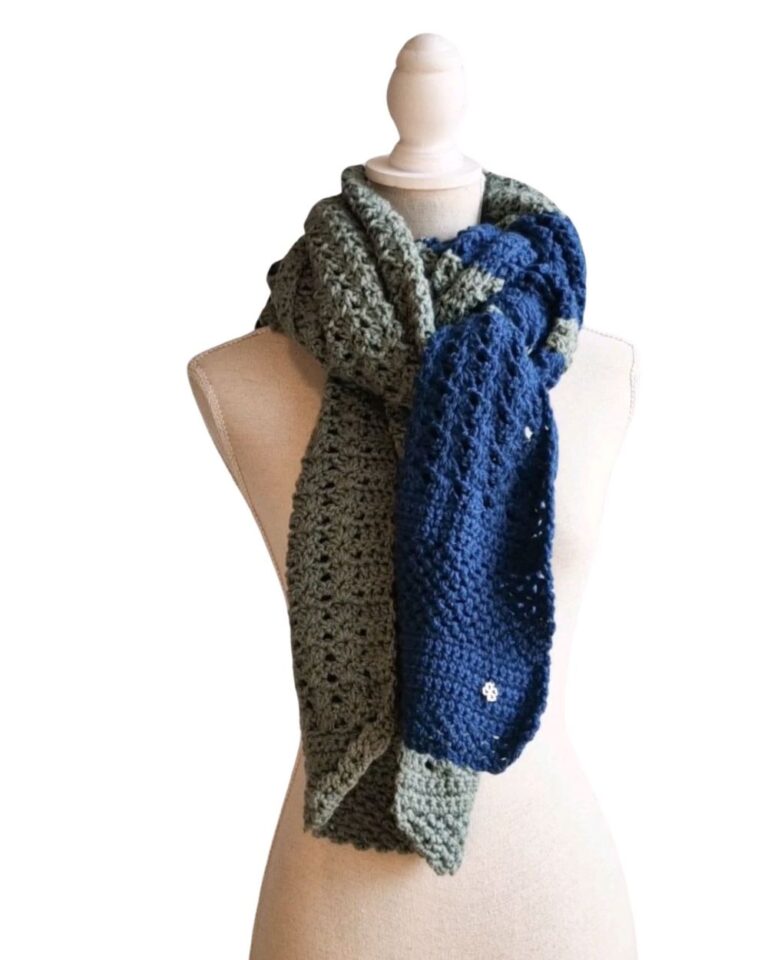 Dottie lange sjaal in blauw en groen - ZETTElen Handwerk Atelier 1