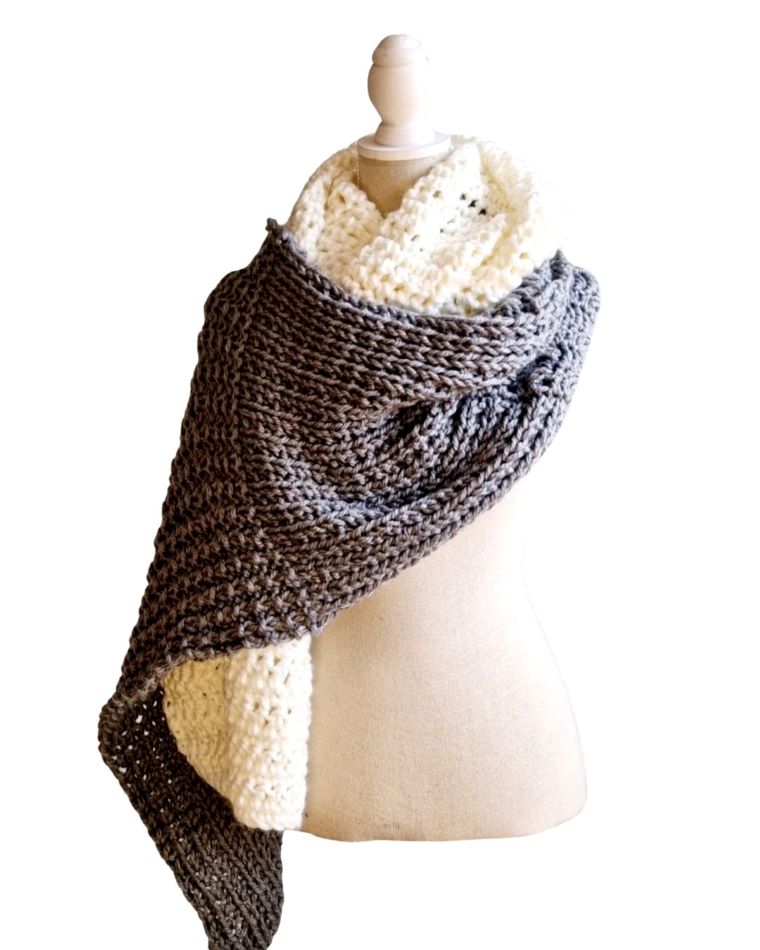 Berber Lange sjaal extra DIK in grijs en gebroken wit - ZETTElen Handwerk Atelier