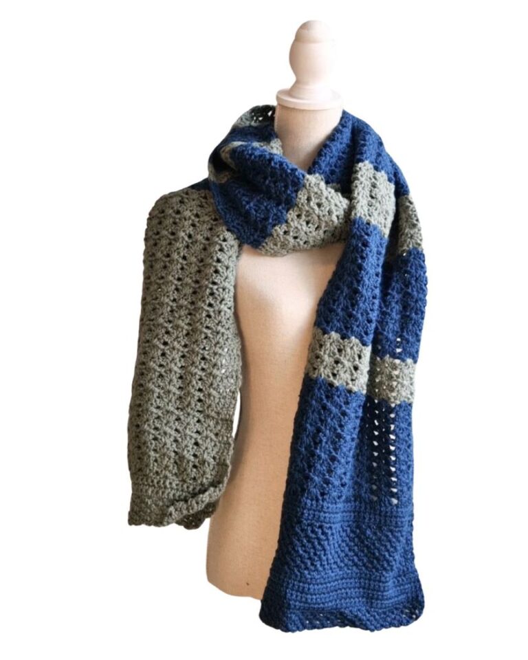 Dottie lange sjaal in blauw en groen - ZETTElen Handwerk Atelier