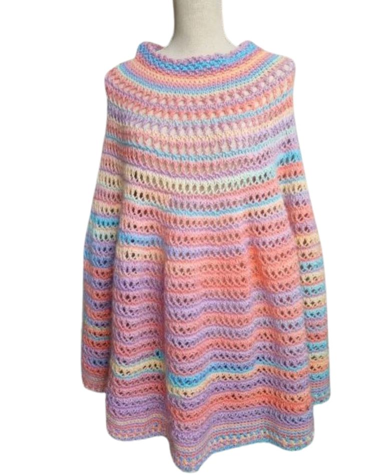 Poncho Maaite - frisse vrolijke pasteltinten - ZETTElen Handwerk Atelier