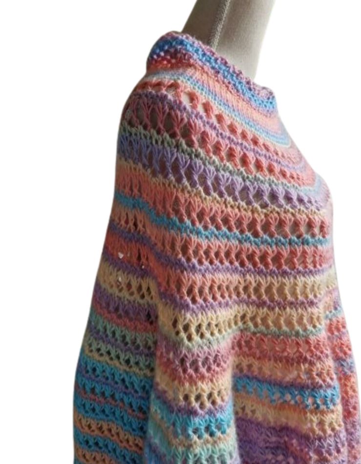 Poncho Maaite - frisse vrolijke pasteltinten - ZETTElen Handwerk Atelier