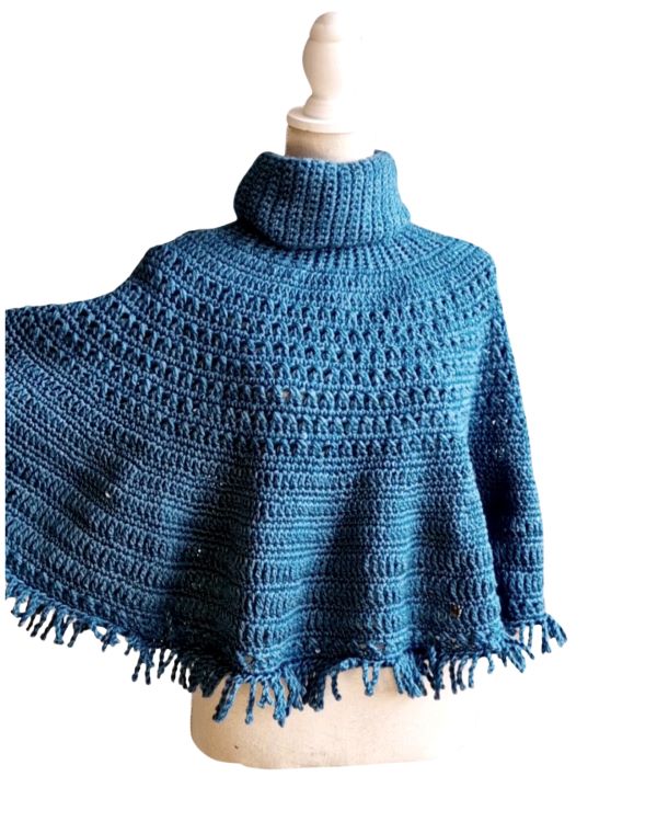 Poncho Pauline - Petrolblauw - ZETTElen Handwerk Atelier