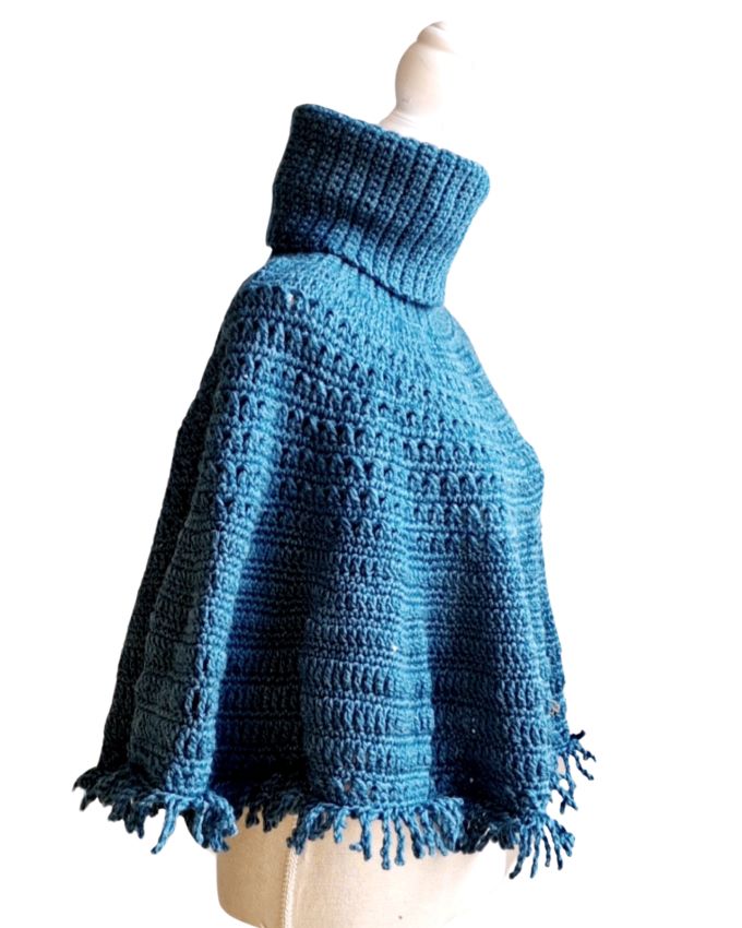 Poncho Pauline - Petrolblauw - ZETTElen Handwerk Atelier