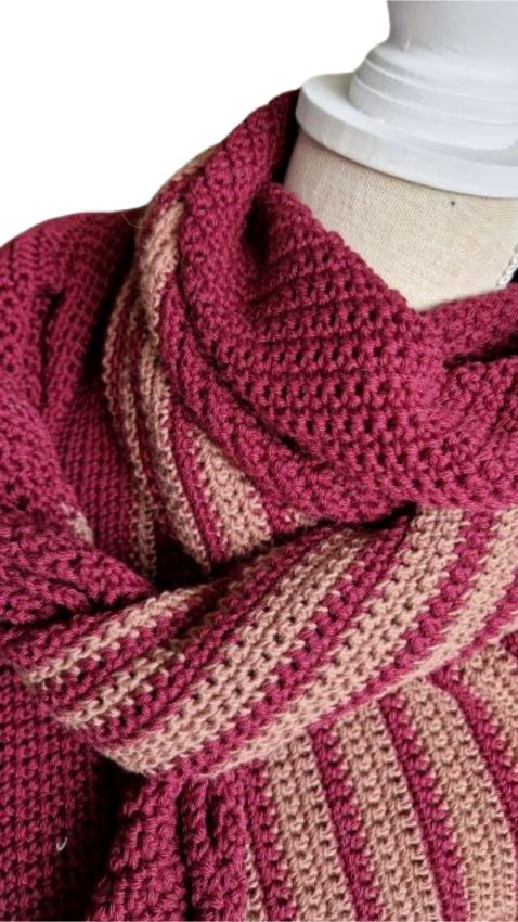 Ida omslagsjaal bordeauxrood en mokka - ZETTElen Handwerk Atelier