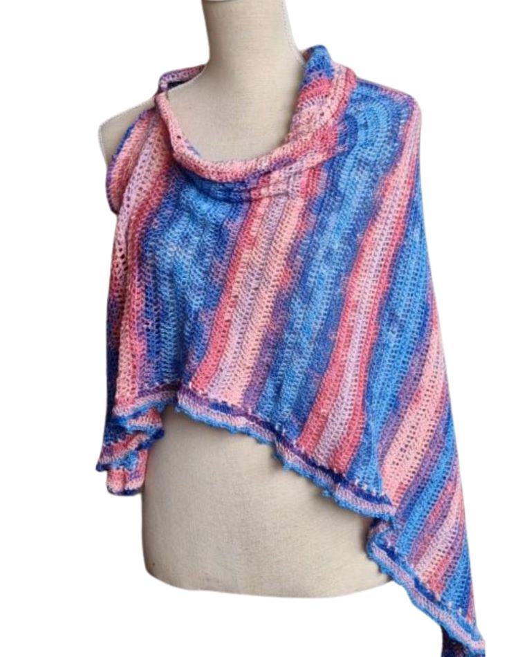 Omslagsjaal Zaira - roze, blauw, paars verloop glans garen - ZETTElen Handwerk Atelier