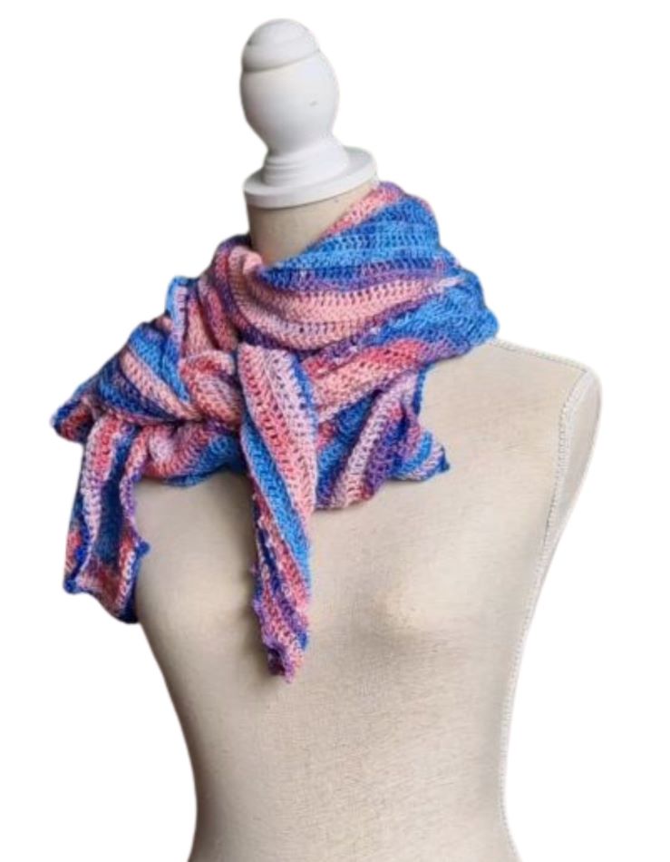 Omslagsjaal Zaira - roze, blauw, paars verloop glans garen - ZETTElen Handwerk Atelier