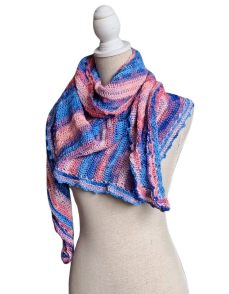 Omslagsjaal Zaira - roze, blauw, paars verloop glans garen - ZETTElen Handwerk Atelier