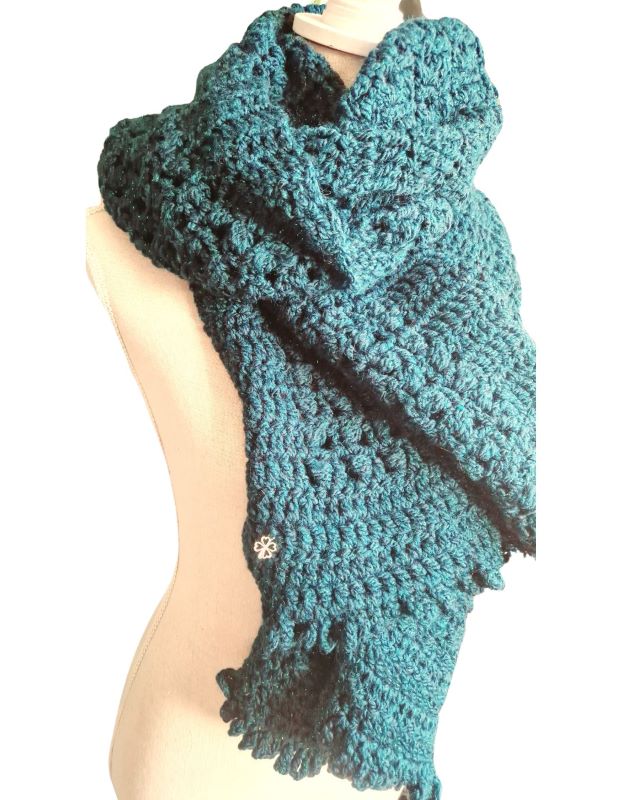 RENATE lange sjaal donkergroen met glittertje - ZETTElen Handwerk Atelier